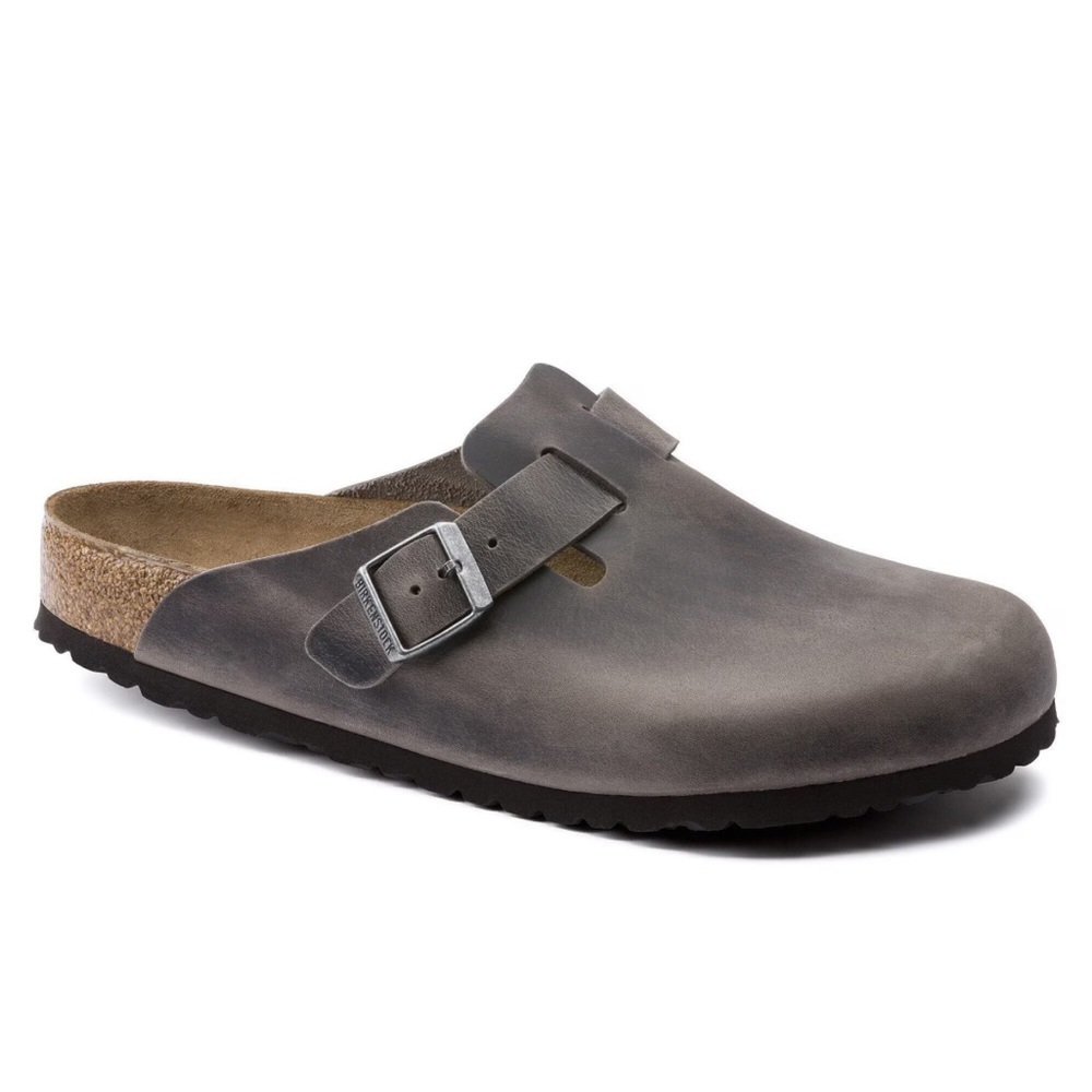 Birkenstock Men's Boston Soft Footbed Oiled Leather Clog in Iron Grey